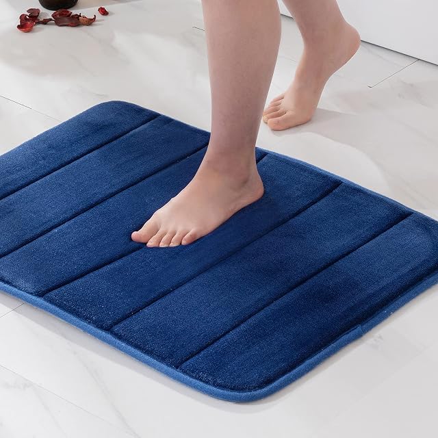 MIULEE Memory Foam Bath Mats Non Slip Bathroom Mat Bath Rug Shower Mat Coral Fleece Softness Highly Absorbent Washable Bathroom Rug Bath Mats for Bathroom Kitchen Entrance 40x60 cm Navy Blue