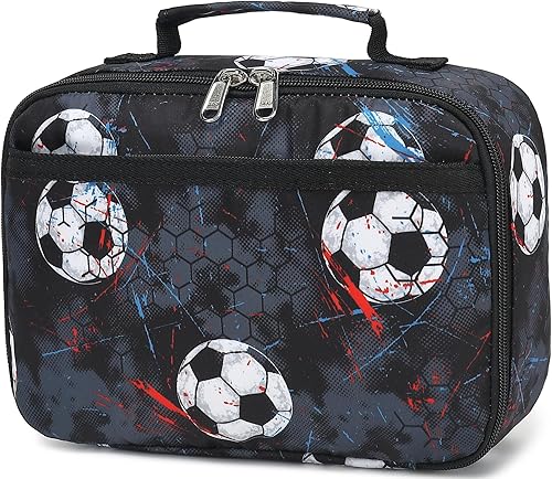Miniatura 5 de CAMTOP Fiambrera de fútbol para niños y niñas, bolsa de almuerzo aislada, reutilizable, kit de bolsa de almuerzo para viajes escolares