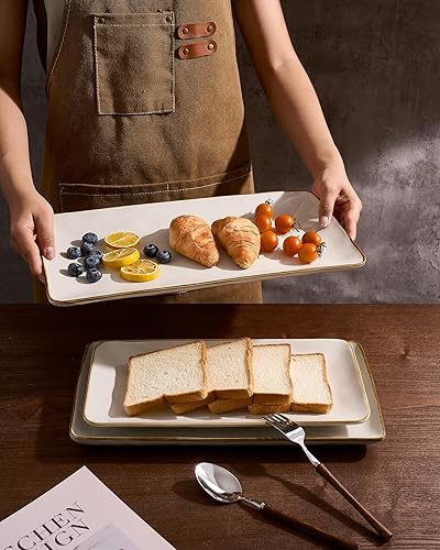 Miniatura 43 de Famiware Plato de servir, rectangular de 15.67/14.1/12.6 pulgadas para entretenimiento, apto para microondas y lavavajillas, bandejas de cerámica