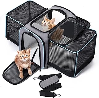 Petcozife Erweiterbar Transporttasche für Katzen/Hunde, Faltbar Transportbox Katzentasche Hundetasche, 47x29x29cm Katzentransporttasche Tragetasche für Haustiere - Bis 5,5 kg