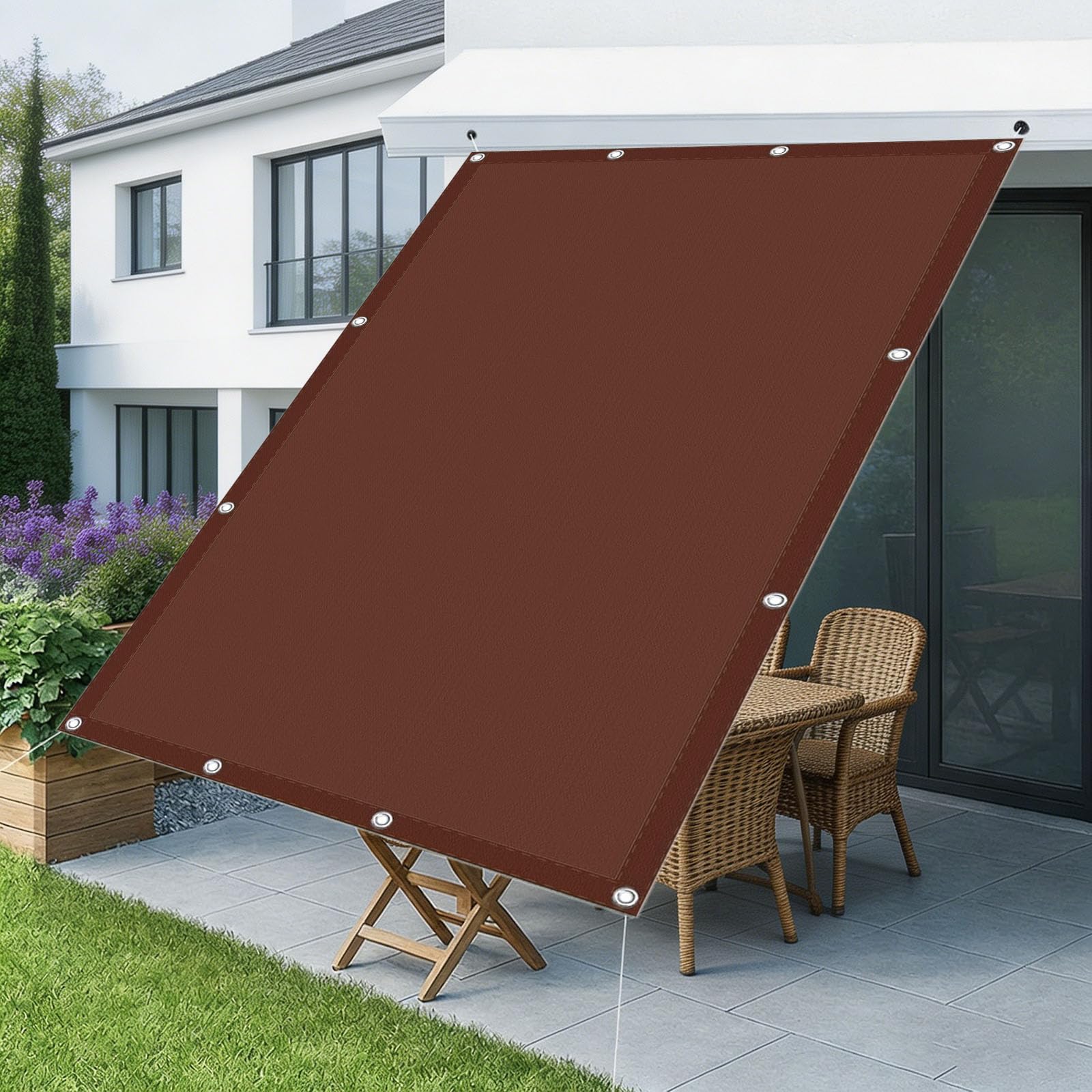 Voile d'ombrage Imperméable 130 x 540 cm 98% UV Protection PES Résistant à l'eau Rectangulaire Protection Solaire Durable Toile Ombrage Imperméable pour Patio Jardin, ‎Marron