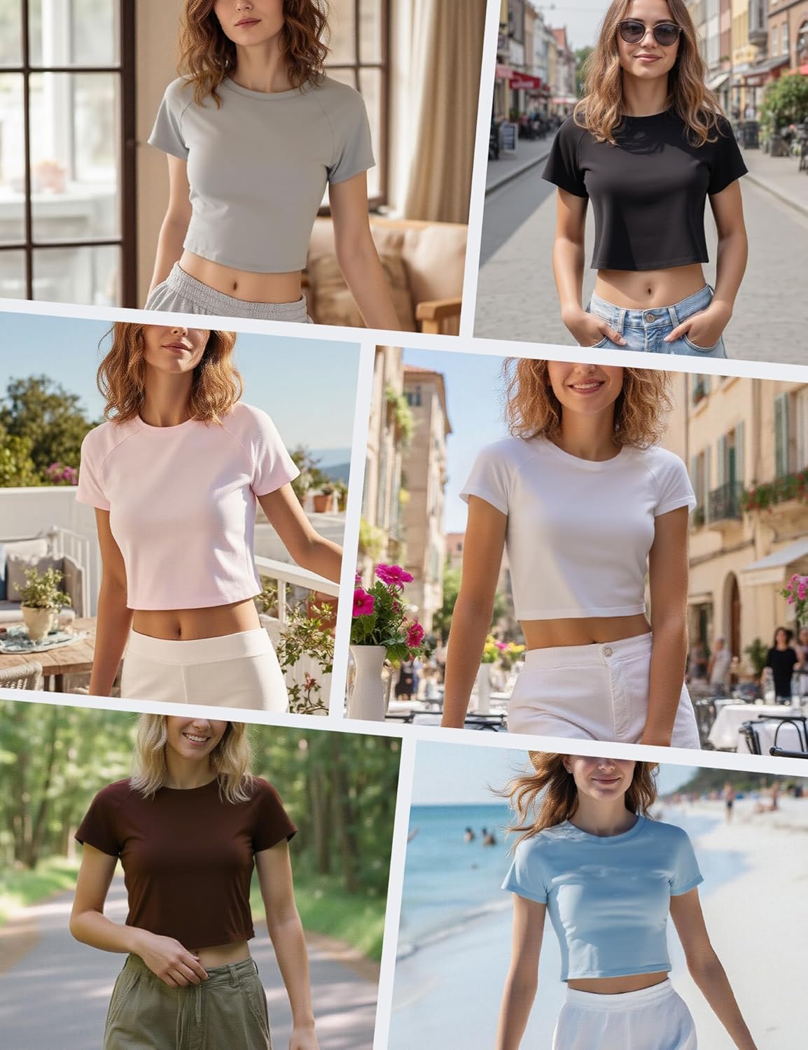 ZeroBound Built in Shelf Bra Crop Tops - Short Sleeve Y2k Tee for Women, Crew Neck Basic Casual Crop T Shirt - Image 5