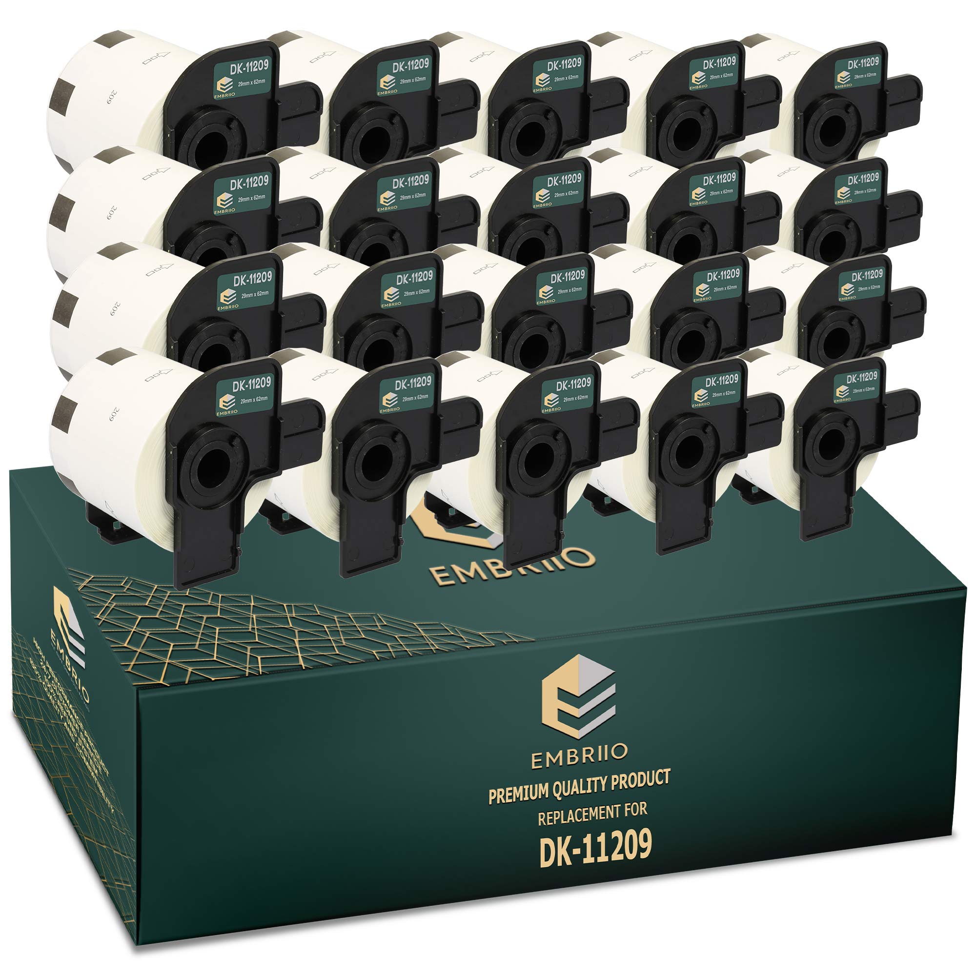 EMBRIIO DK-11209 Zestaw 20 Rolek z Małymi Etykietami Adresowymi Wymiennych dla Brother P-Touch QL-700 QL-570 QL-500 QL-810W QL-820NWB QL-800 QL-710W QL-720NW QL-560 QL-550 QL1110NWB 1060N, 29mm x 62mm