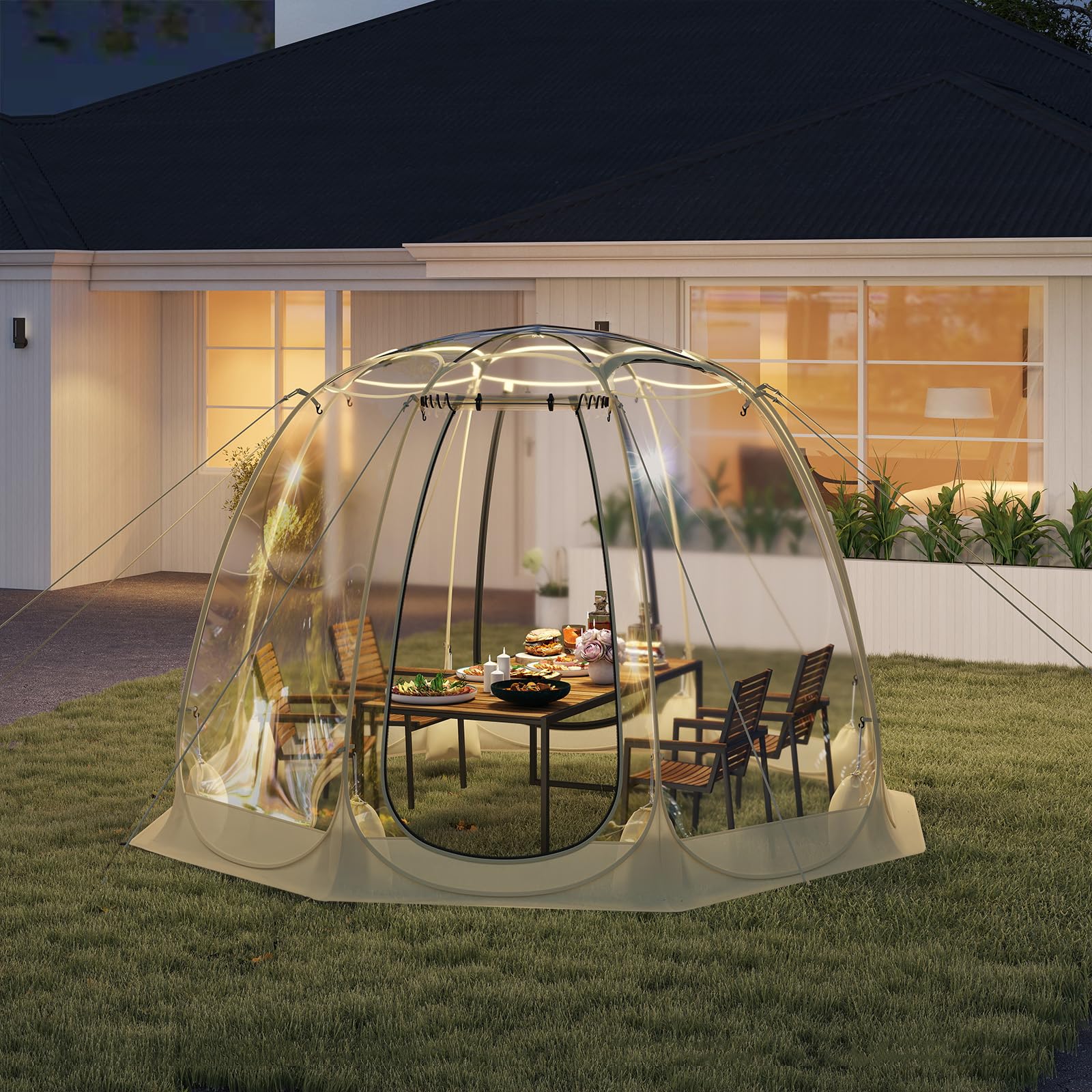 GYMAX Transparentes Pop up Zelt, faltbares Kuppelzelt für 5-6 Personen, durchsichtiges Wurfzelt mit Tragetasche, Bubble-Zelt für Outdoor-Aktivitäten, Sofortzelt wetterfest