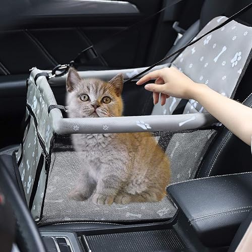 Miniatura 2 de Myuilor Portabebés de asiento elevador de coche para mascotas, transportador plegable portátil con cinturón de seguridad para perros y gatos de