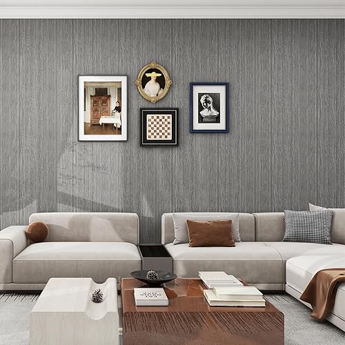 Miniatura 5 de Papel tapiz autoadhesivo para despegar y pegar, color gris oscuro, 24 x 393 pulgadas, tela de lino, papel adhesivo de vinilo grueso para paredes,