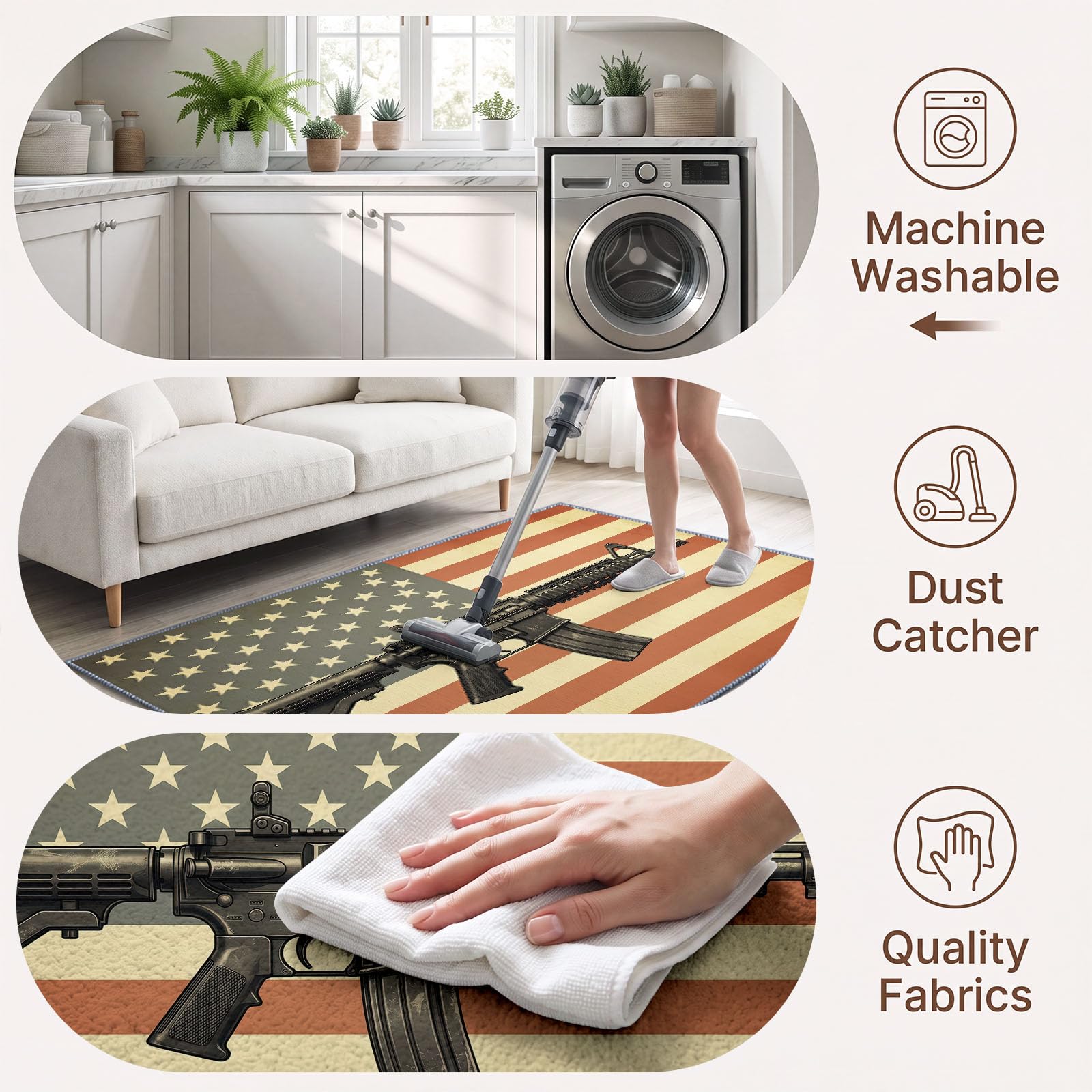 Drapeau Étoilé Fusil Assaut Moderne Tapis Salon Antidérapant 180x240cm