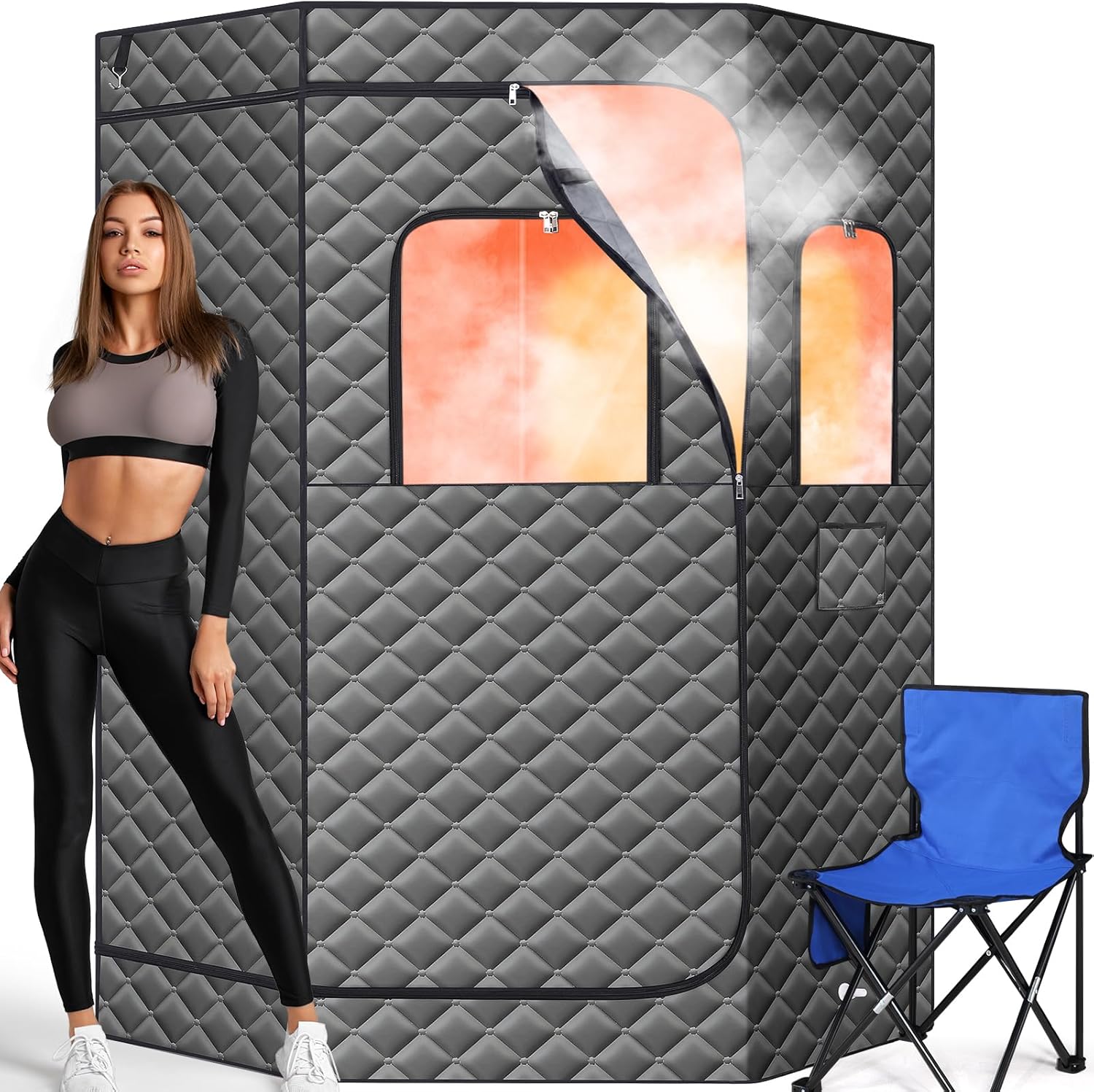 Upgraded Steam Sauna Box for Detoxification, Relaxation, Portable Steam Sauna for Home with 1200W 3L Steamer, 15 Levels, 3.8’ x 2.9’ x 5.6’, Grey