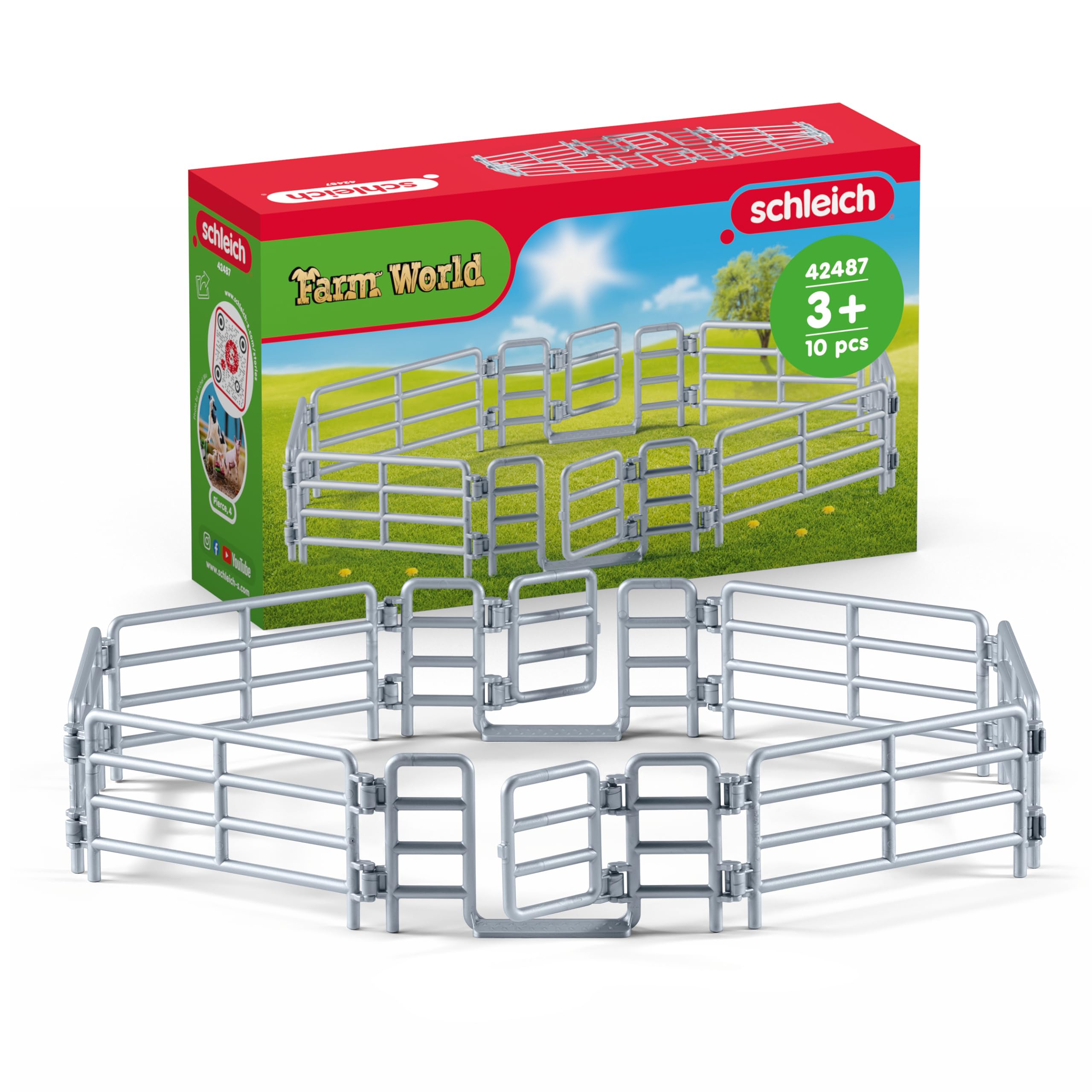 SCHLEICH Farm World | Weidezaun 42487 Bauernhof Zubehör Set mit 6 Zaunelementen & 2 Türen | passt zu Farm World Artikeln | Bauernhof Spielzeug für Kinder ab 3 Jahre | 10 Teile