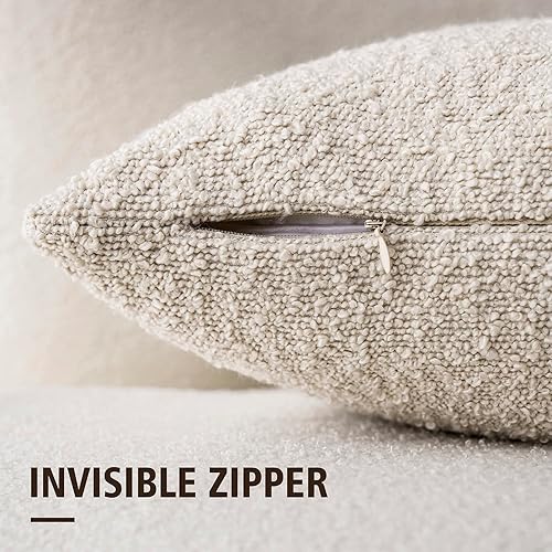 Miniatura 3 de Foindtower Paquete de 2 fundas de almohada decorativas con textura de boucle, fundas de almohada sólidas, acogedoras y suaves para sofá, sillón,