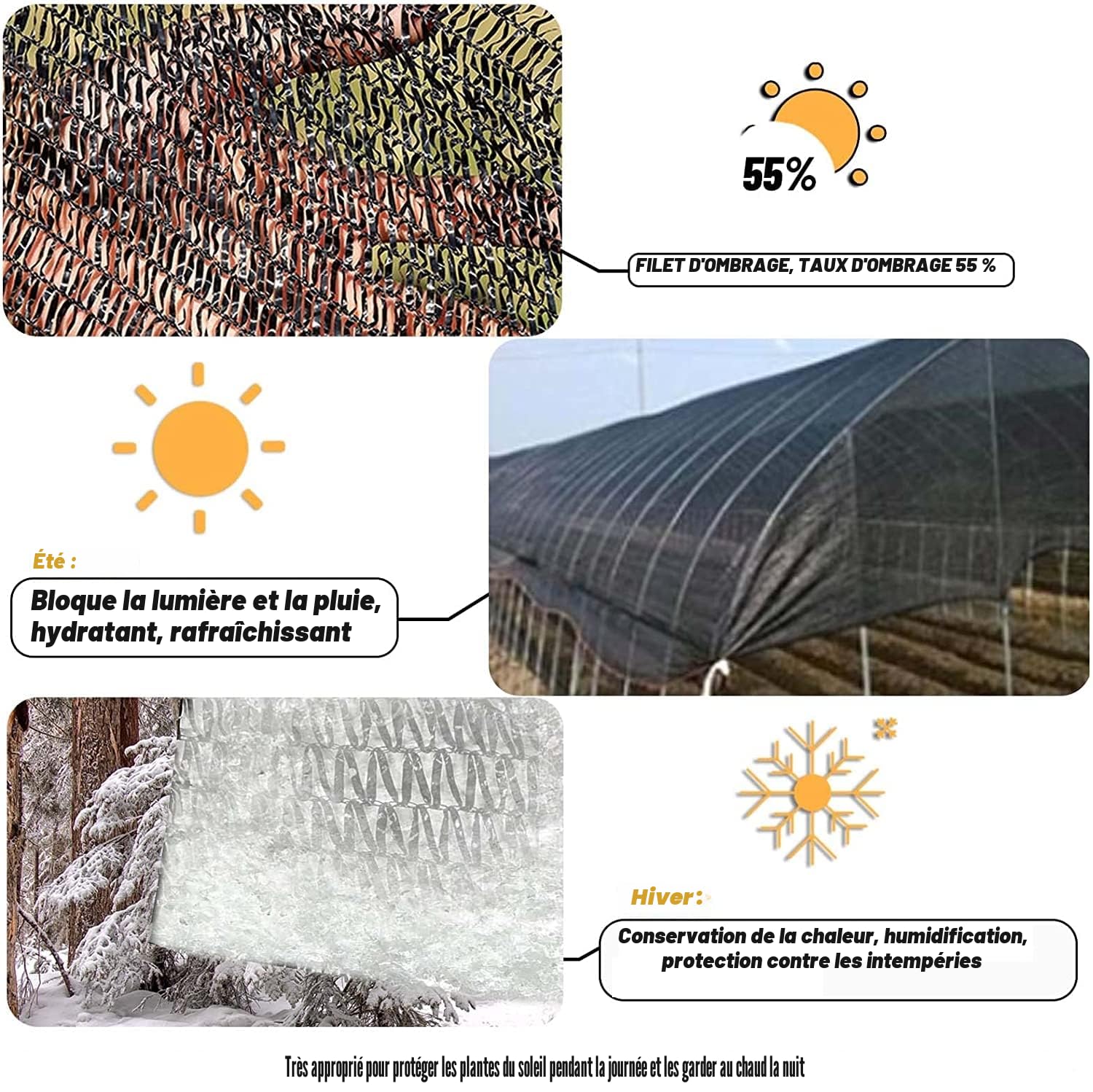 LATERN Couverture de Tissu D'ombre de 55%, 2m x 3m Maille De Jardin Bâche D'ombrage Filet D'ombrage en Pehd Filet Résistant Aux UV pour Couverture de Serre Patio Plante Fleur Poulailler Abri D'auto