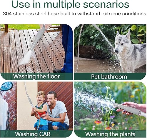 Miniatura 6 de Das perfekte werkzeug Manguera de jardín de metal expandible de 25 pies, manguera de jardín ligera de acero inoxidable 304 con boquilla, manguera de
