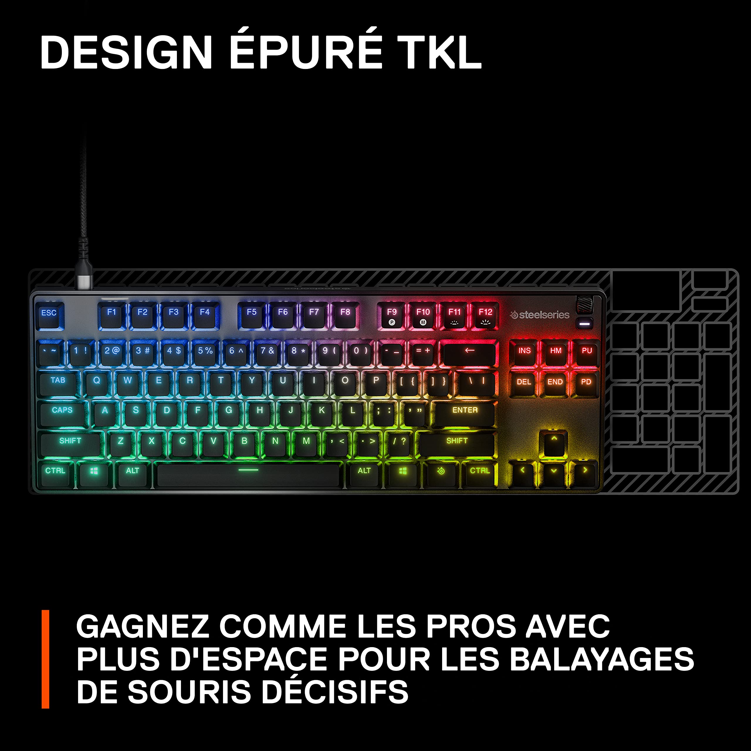SteelSeries Apex 9 TKL - Clavier de jeu mécanique - Switchs optiques - Actionnement en 2 points - Format compact sans clé - Switchs amovibles - Disposition en français (AZERTY) Compact