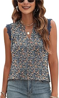 Women's Tank Top Sleeveless Blouses V Neck T Shirts Summer Trendy Tops Loose Tunic Shirt