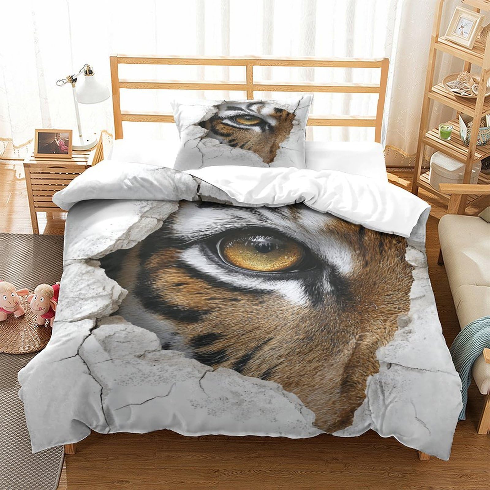 Housse de couette tigre microfibre douce anti-plis pour lit simple
