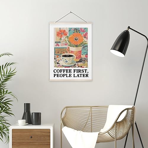Miniatura 2 de OTKBD Coffee First People Later - Póster artístico de pared Maximalist Retro Flowerpot Espresso Impresiones de lienzo para decoración de pared para