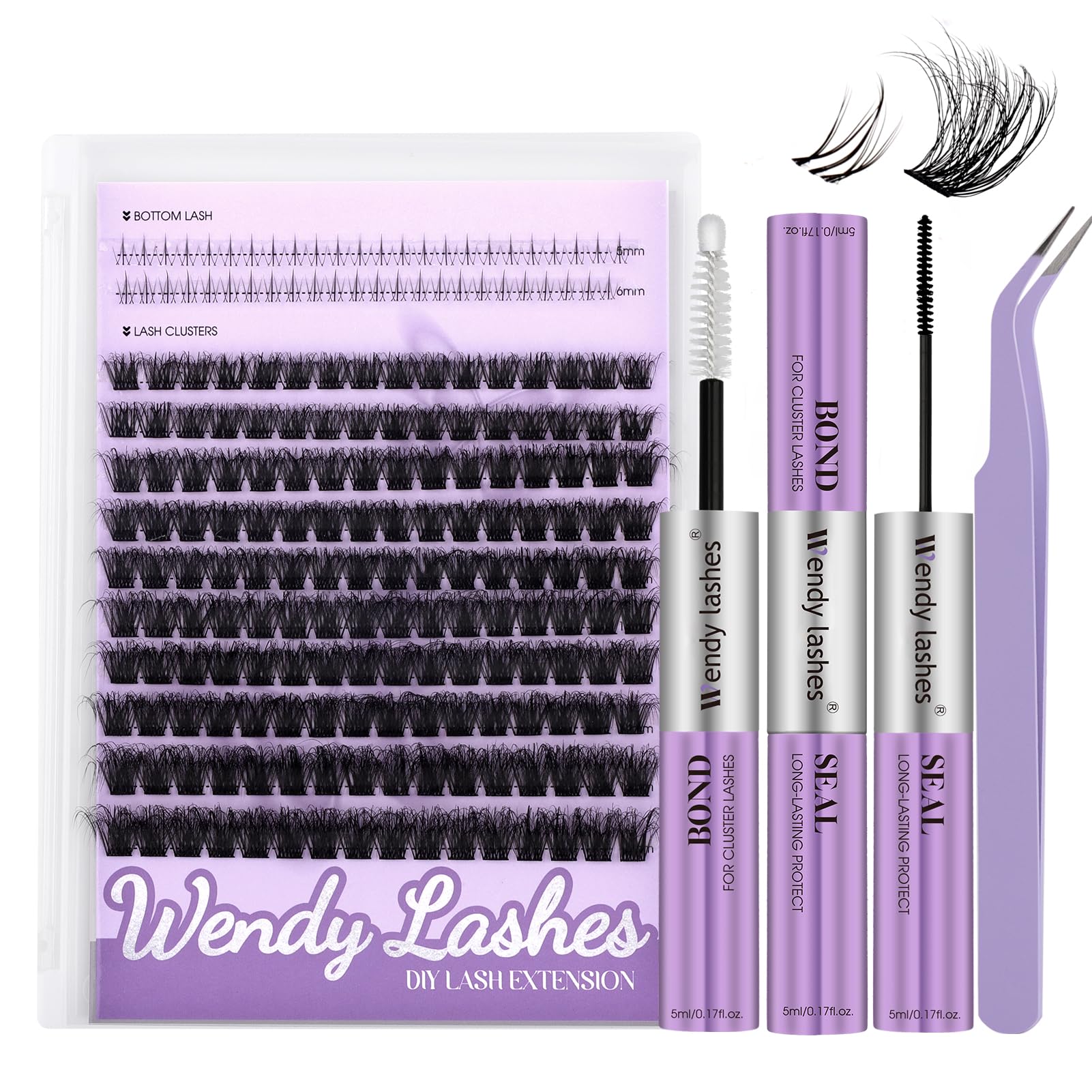 Kit Pestañas Pelo a Pelo Efecto 3D 0.07mm Cluster Lashes Kit C3 10-16mm Extensiones de Pestañas Individuales Natural DIY Extensión de Pestañas con Lash Bond y Seal