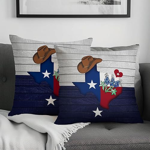 Cryfox Juego de 2 fundas de almohada decorativas de 20 x 20 pulgadas, fundas de almohada con bandera de Texas, color azul marino y gris, para sofá,