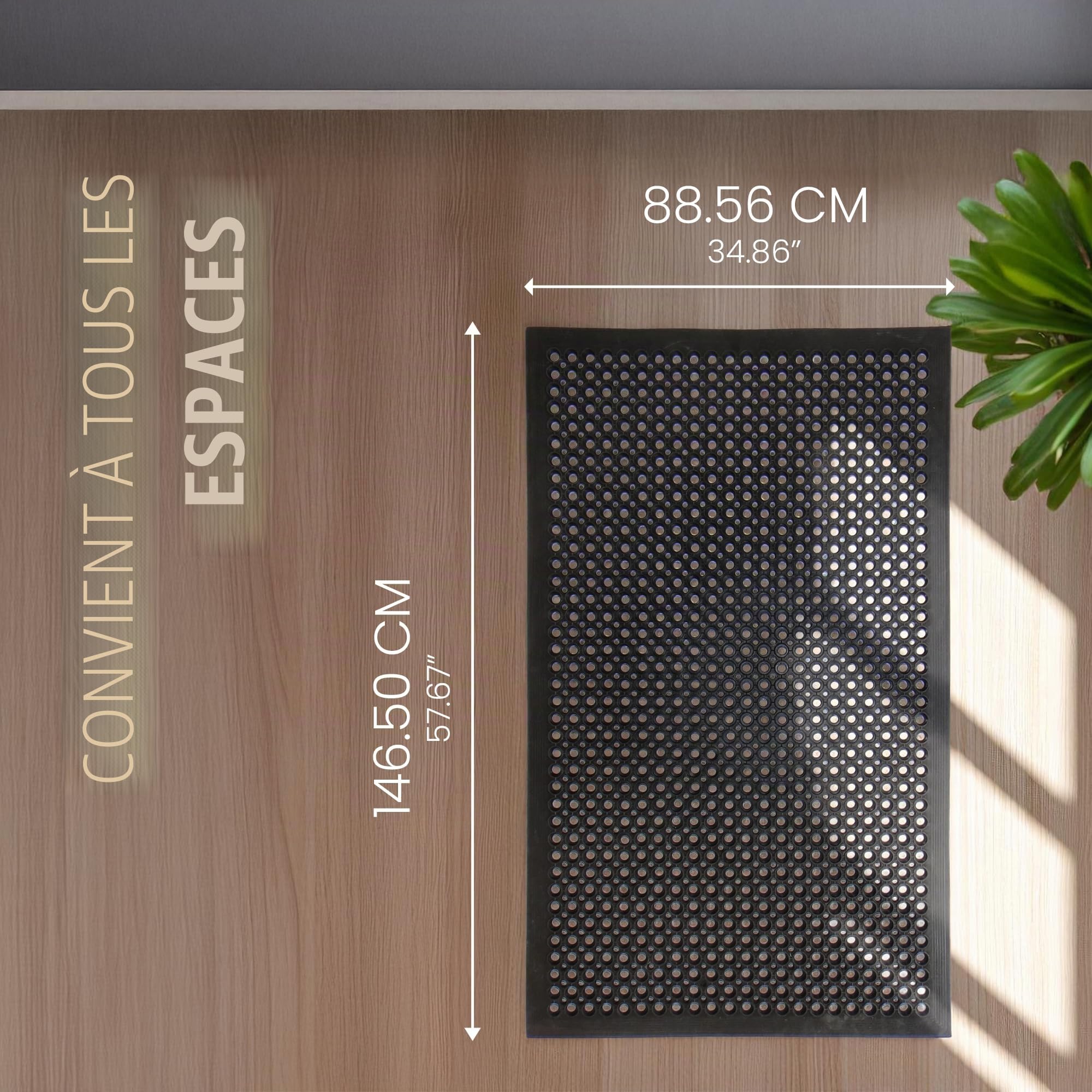 Tapis de sol en caoutchouc anti-fatigue – 12 mm d'épaisseur, 150 x 90 cm – Tapis de drainage antidérapant pour cuisine, garage, atelier ou usage commercial – Tapis confortable lavable et résistant