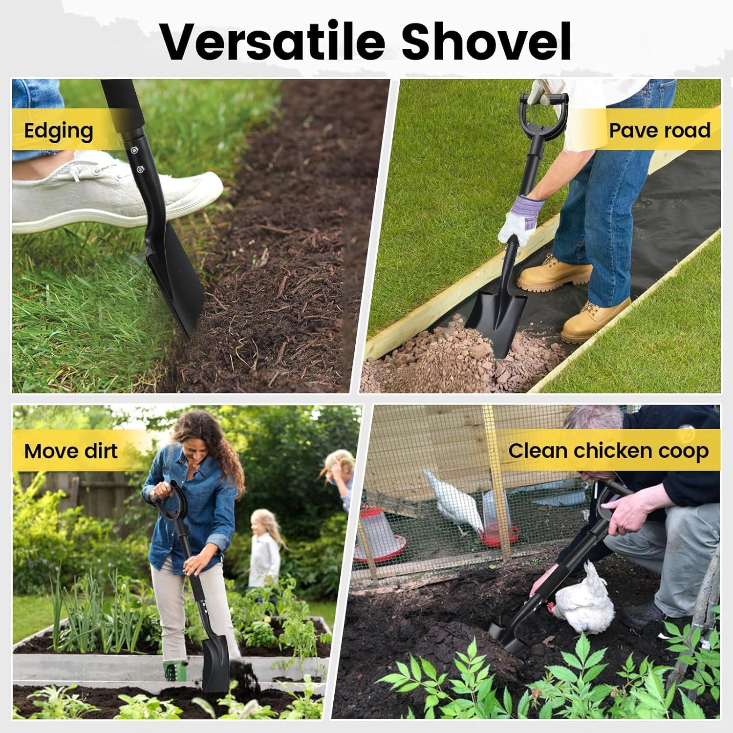Vanga a Quadrata, 78cm Pala a Vanga in Acciaio con Impugnatura a D per Terreni duri e Sassosi - Adatta per Lo Scavo di Giardinaggio in Campeggio/Nero Opaco