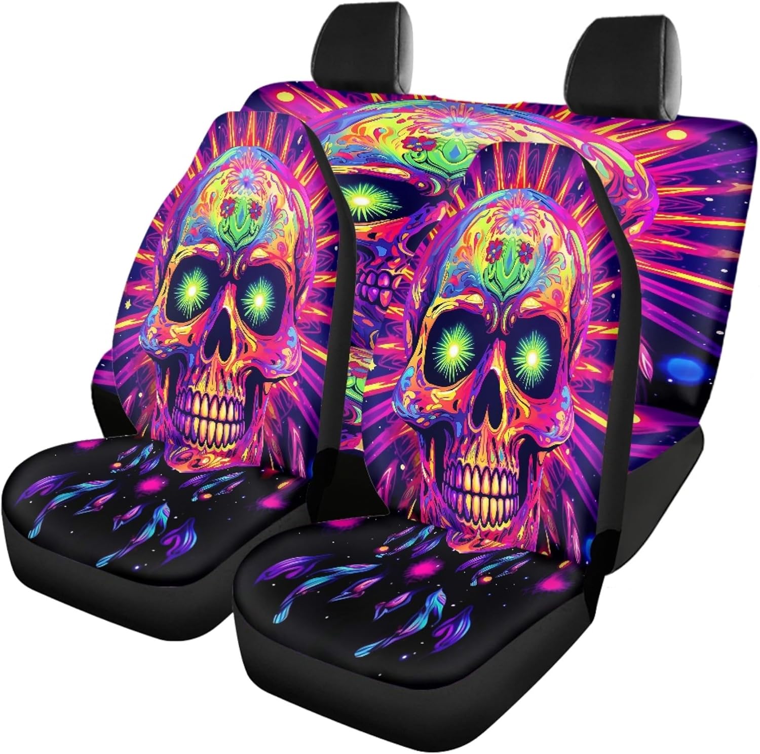 Sugar Skull with FeatherCar Seat Covers Full Set Front and Back Rear Split Bench Protection Auto Seat Protectors Cover Accessories Universal Fit for Truck Van SUV