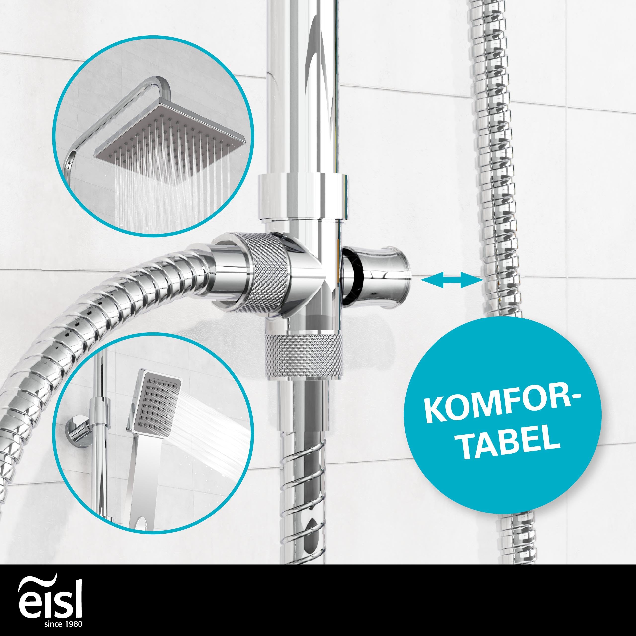 EISL EASY REFRESH zestaw prysznicowy kolumna prysznicowa z deszczownicą 175 x 175 mm i słuchawką prysznicową, deszczownica z uchwytem ściennym, kompletny zestaw montażowy DX12002