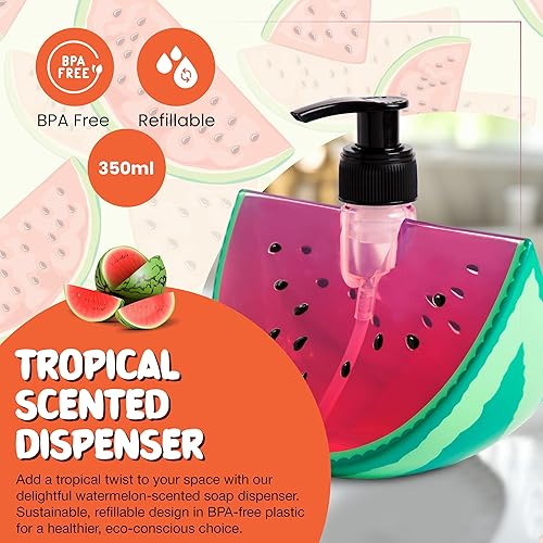 Miniatura 3 de Simple Pleasures Dispensador de jabón de sandía, bonito dispensador de jabón para manos y platos para decoración de cocina y baño, dispensador de