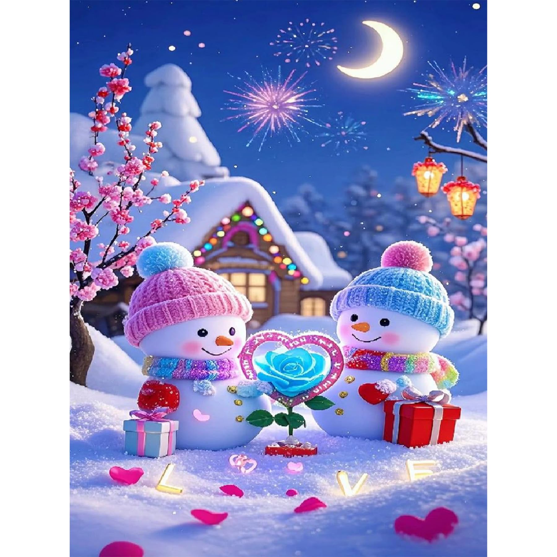 BOWETILE Christmas Snowman Diamond Painting Art Kits for Adults, 5D DIY Diamond Art, Full Drill Painting Rhinestone Embroidery Pictures for Beginners, Gem Arts Crafts for Home Wall Decor 30x40cm