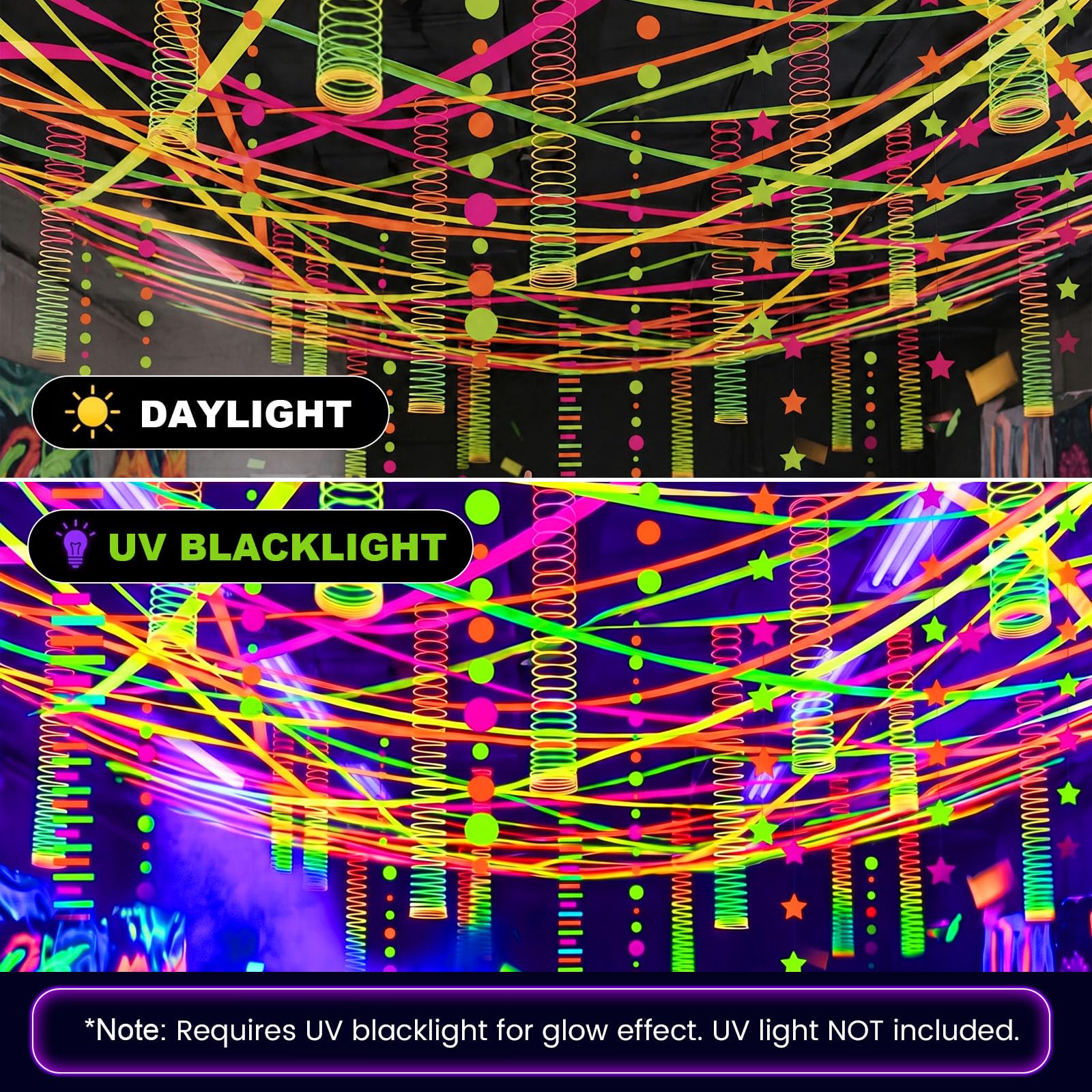 LovesTown 400FT Neon-Themed Party Decorations with 6 Spring Coils