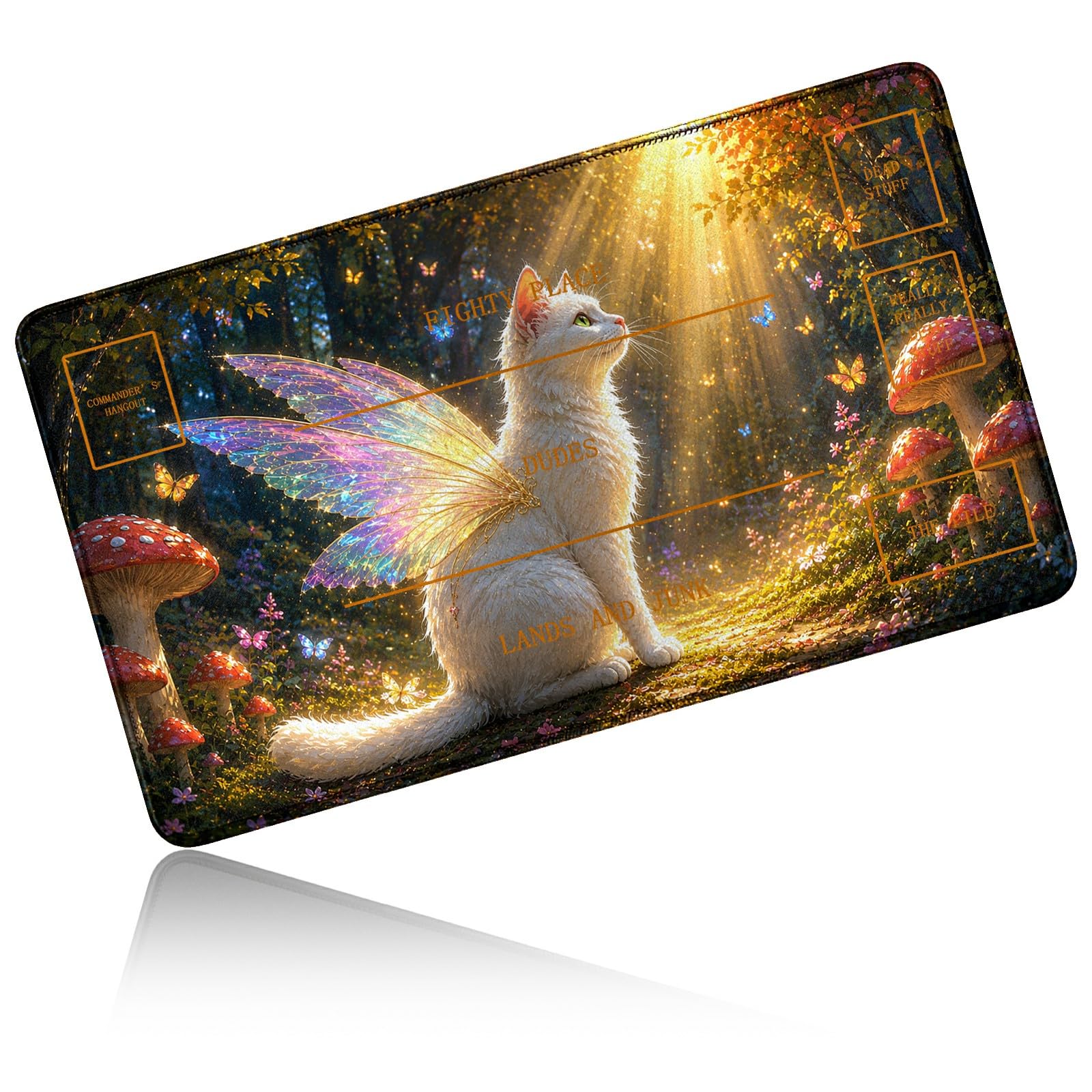 Dikoer for MTG/TCG Playmat w/Zones Commander Deck Mat, Feathered Cat