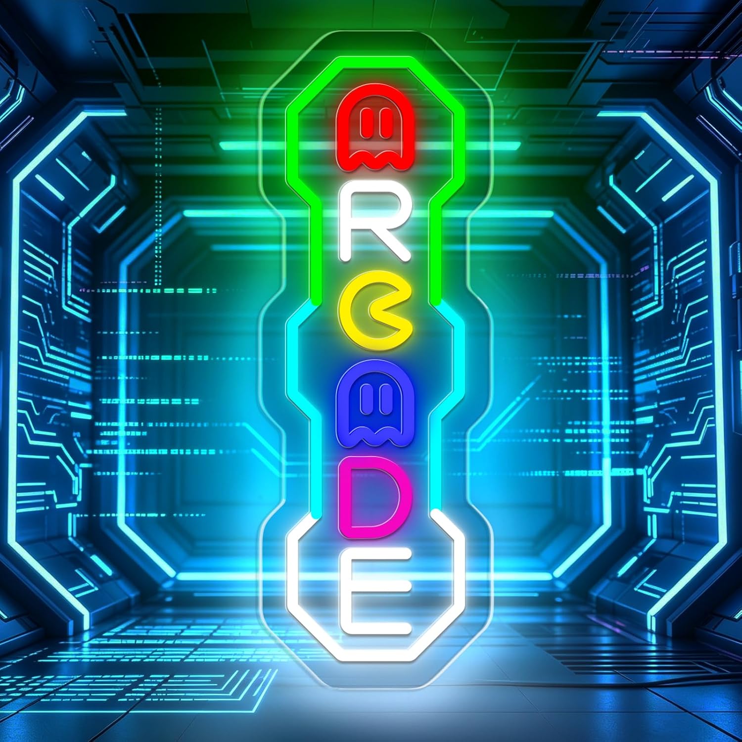 ARCADE Neon Sign, Futuristic Punk Vertical Arcade Neon Light for Wall Decor, Gaming Room, Man Cave, Bedroom, Basement, Gamer Wall Art ARCADE Gift for Teens & Adults, Birthday