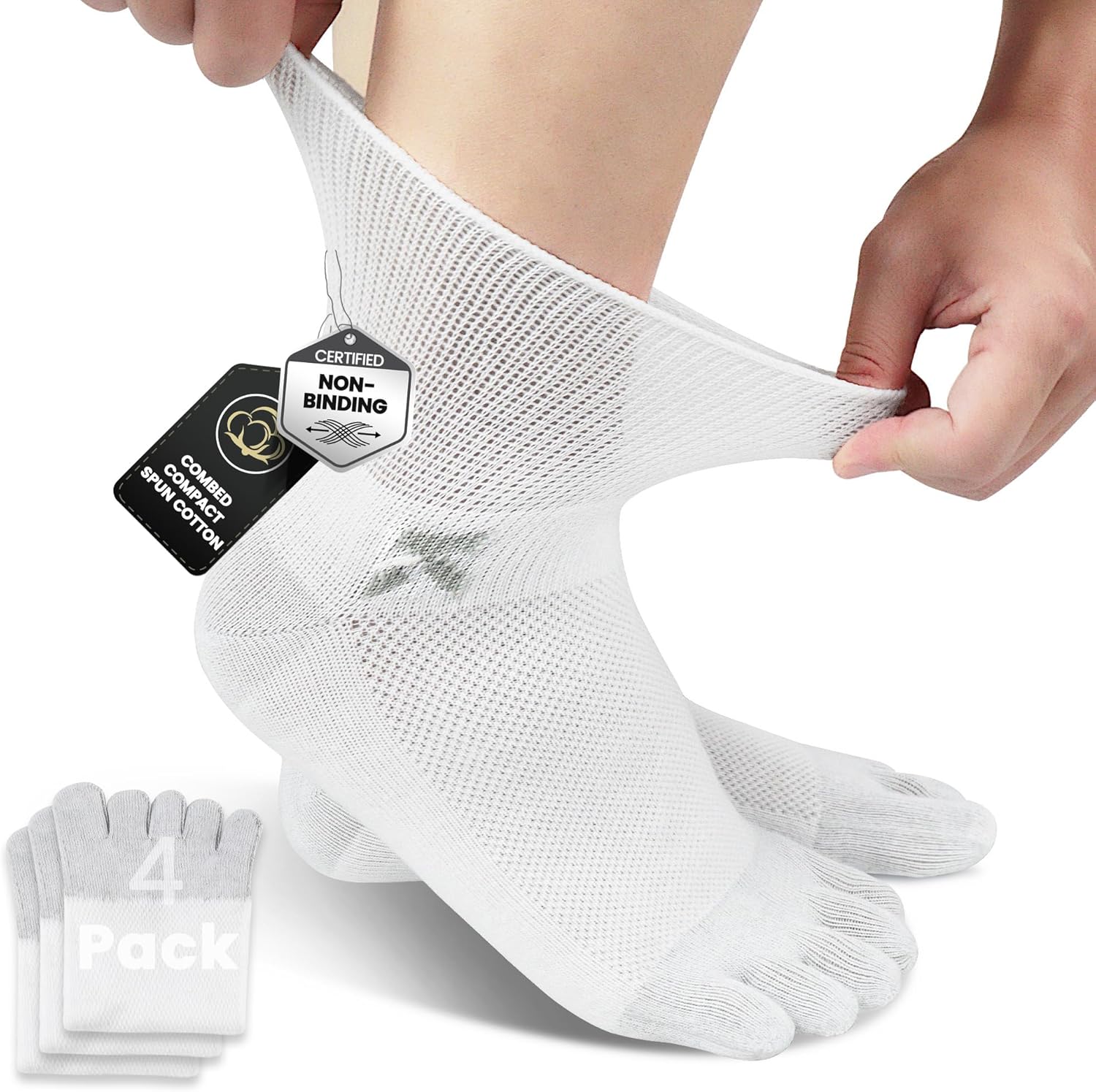 Diabetic Toe Socks Cushioned Sole, Combed Cotton, Daily Wear & Sports, 4-Pack Quarter Men's 6-11 Women's 7-12