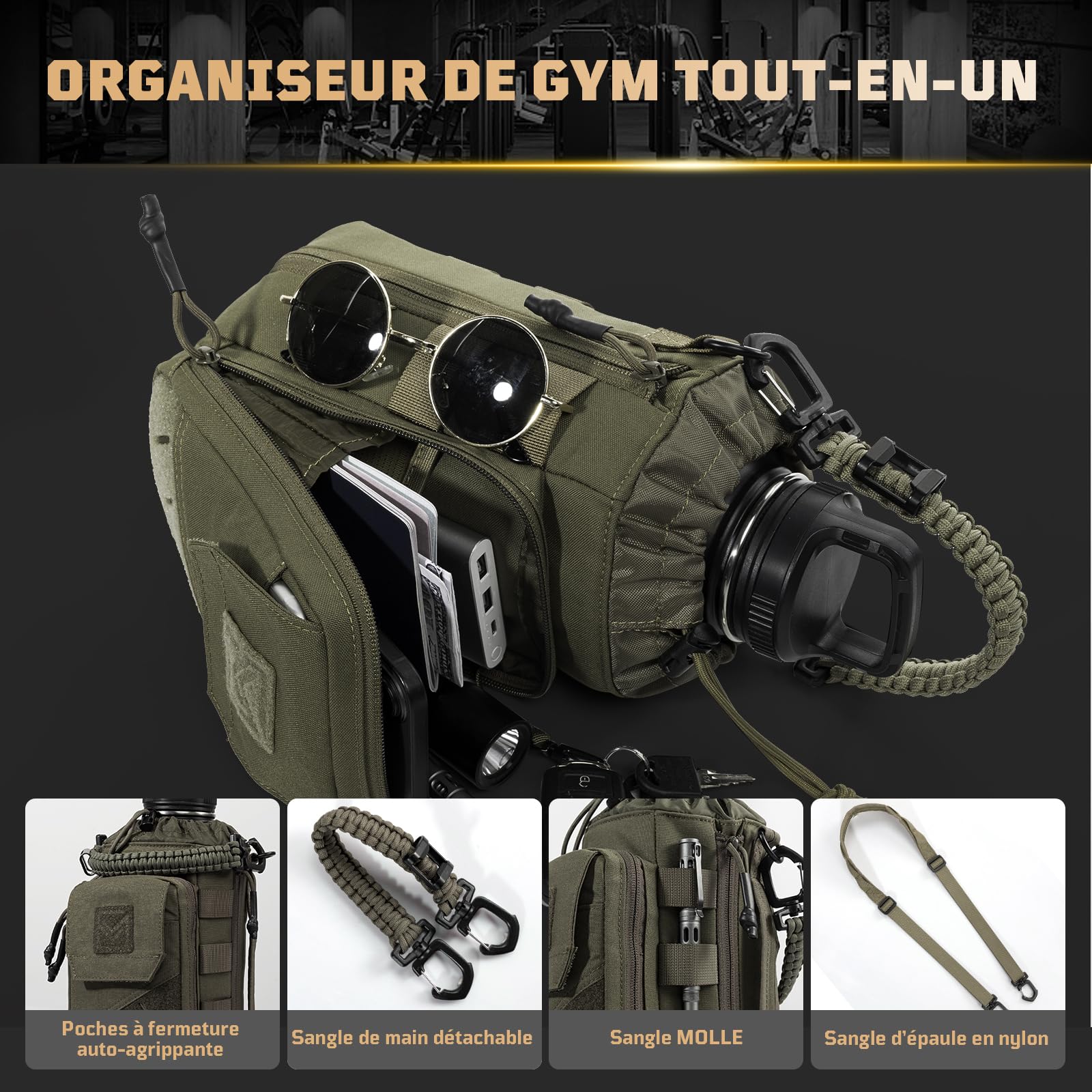 Sac Porte Bouteille Magnétique pour Salle de Sport 1–2L – Sacoche Gourde avec Clip Aimanté Puissant, Poche Téléphone, Bandoulière Réglable, Rembourré (sans gourde)