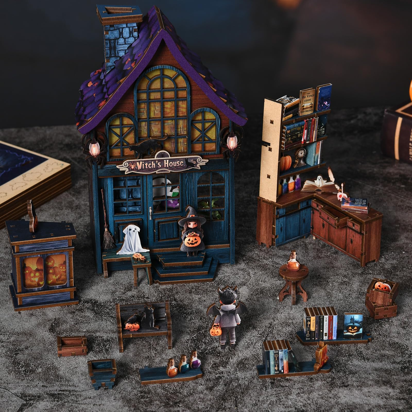Buchstützen-Dekor für Halloween,DIY Book Nook,mit Led-Licht,