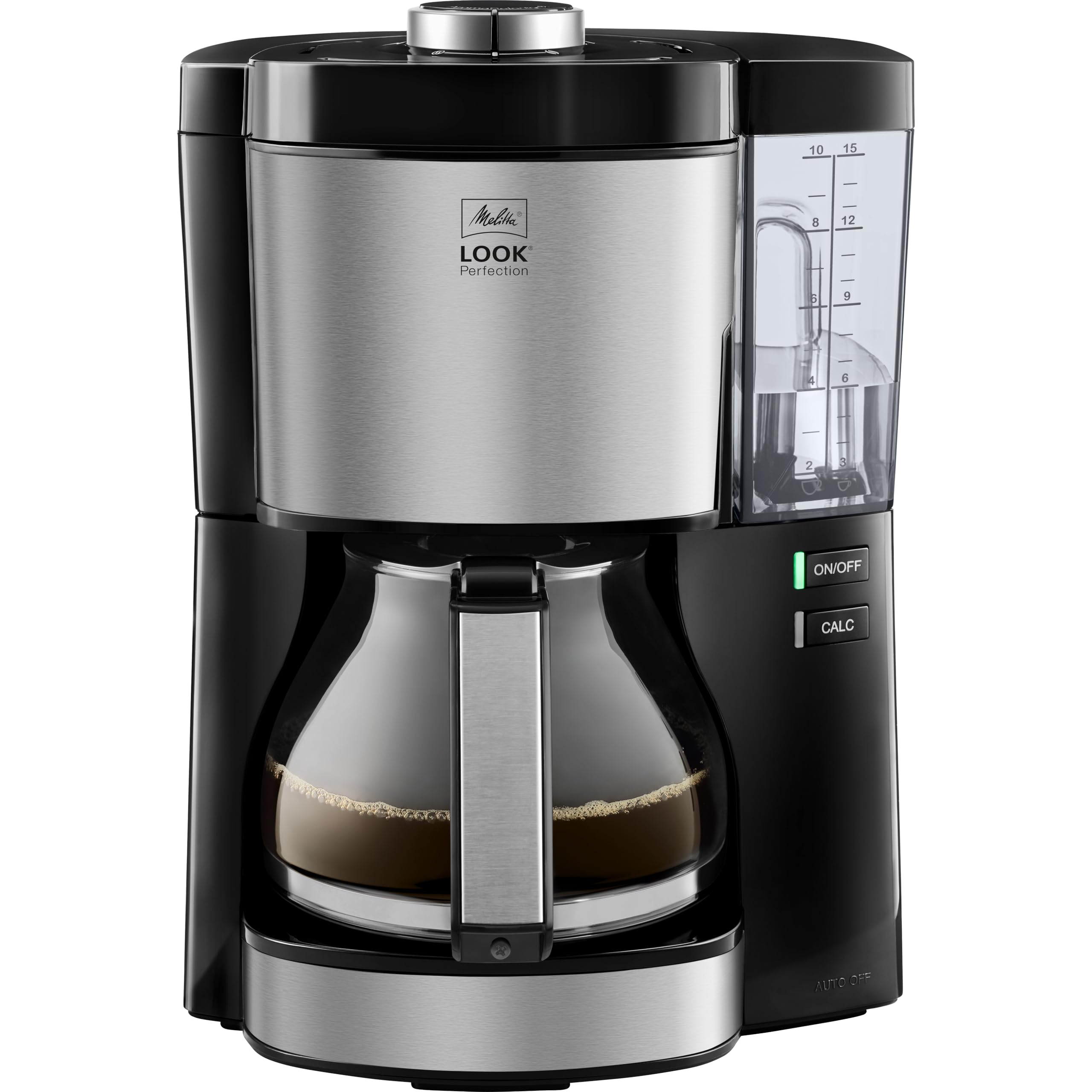 Melitta Look Perfection – Filterkaffeemaschine mit Glaskanne und entnehmbarem Wassertank, für bis zu 10 Tassen, in Schwarz/Edelstahl
