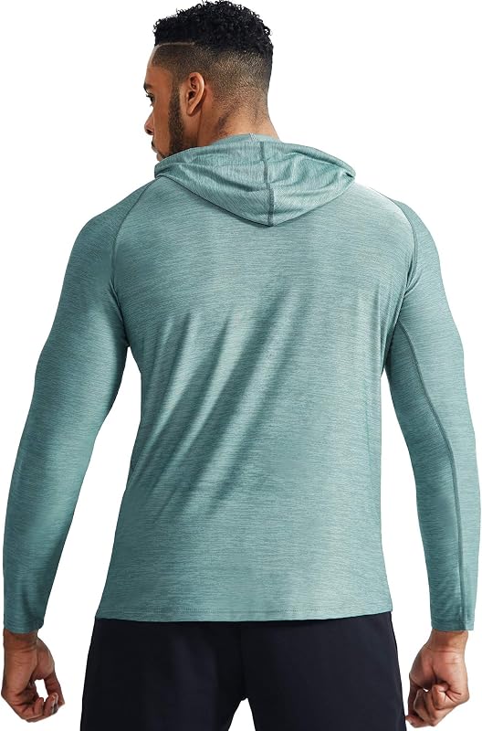 NELEUS Men's 3 Pack Dry Fit Running Shirt Long Sleeve Workout Athletic Shirts with Hoods,5071 Navy,Light Grey,Light Green,US S,EU M image 3