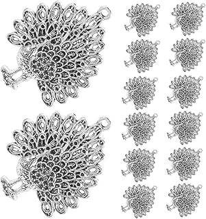 [IDEANATEGRATE] ヴィンテージ孔雀合金チャーム 50個セット ジュエリー装飾用DIYネックレスペンダント 手芸クラフト材料 女性向けアクセサリー作成用