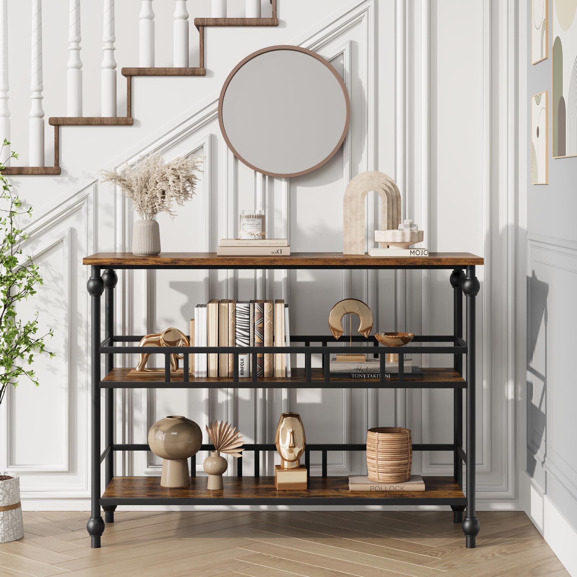Consolle Entree, Tavolino con 2 ripiani a rete, Console Divano, 114 x 37 x 18,5 cm, per soggiorno, corridoio, ingresso