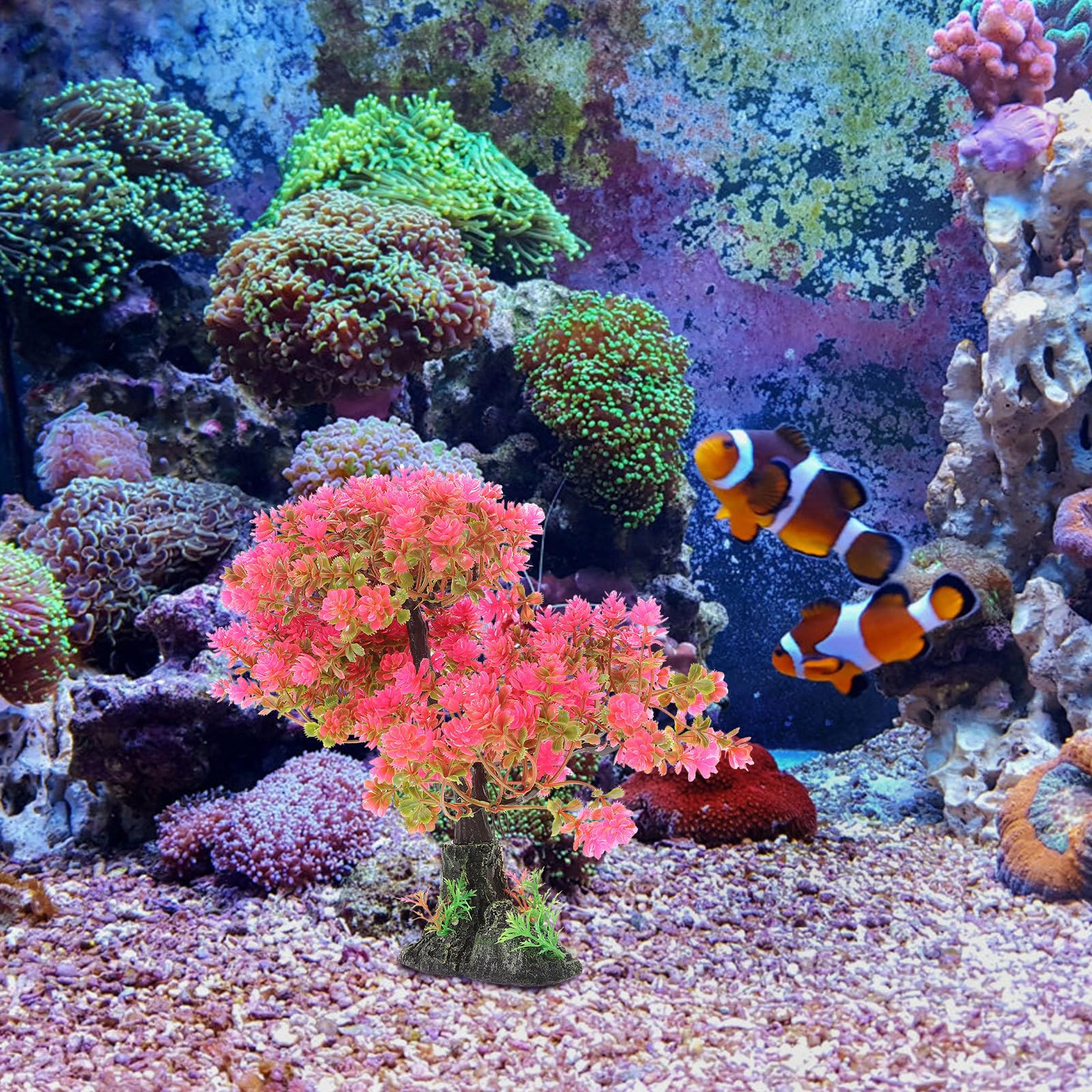 POPETPOP Planta artificial de acuario de plástico, planta de agua, árbol, pecera, bonsái, adorno para pecera, escondite, plato de sushi, decoración para acuario, terrario, paisaje, rosa