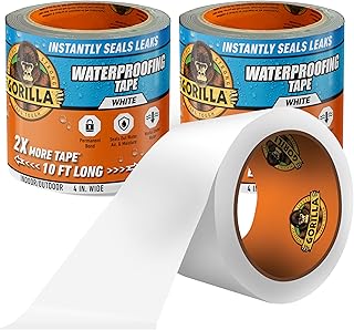 GORILLA Waterproofing Tape, Permanent Seal, White, 4" x 10', 2-Pack