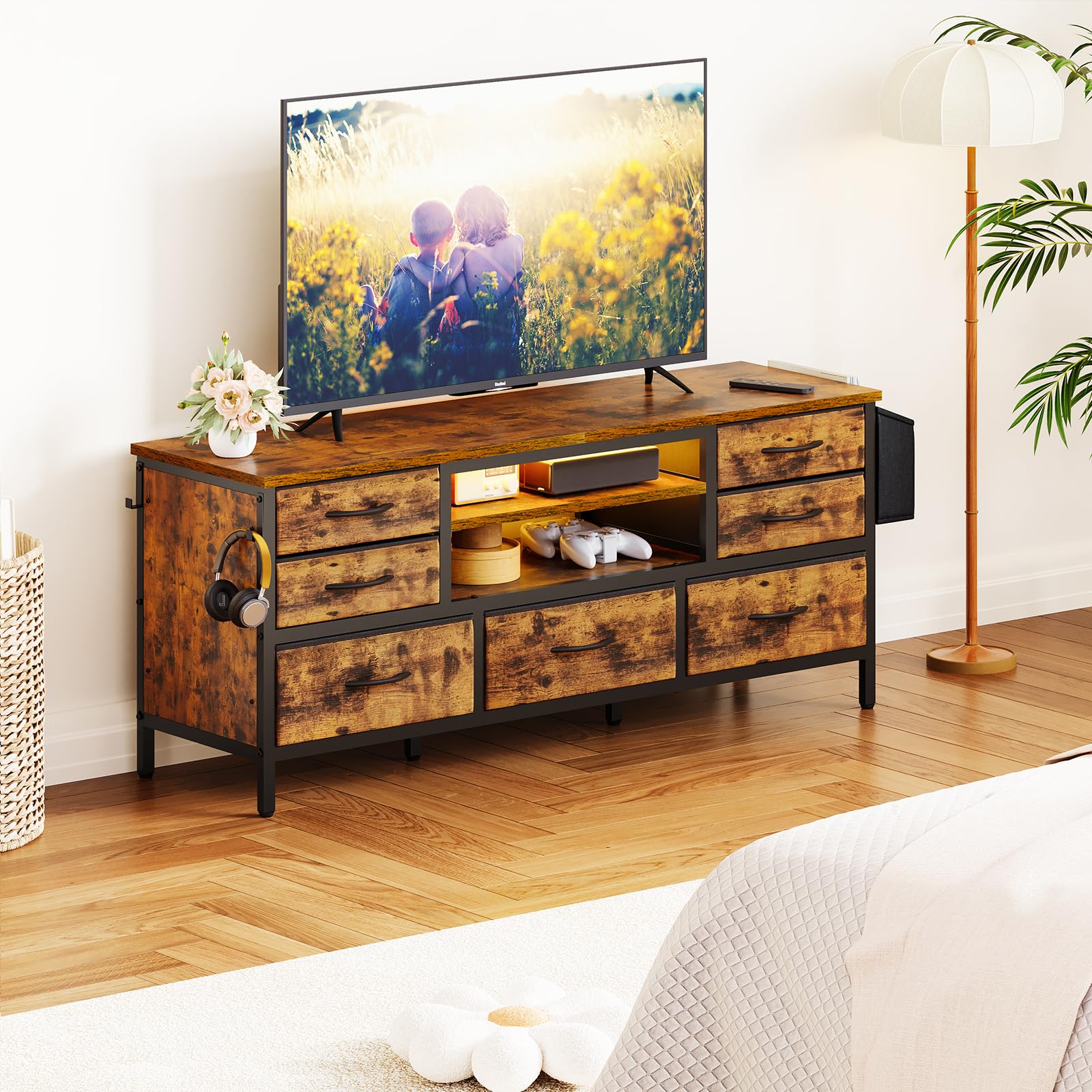 Lowboard TV Stand 7 Drawers RGB Lighting - Dettaglio