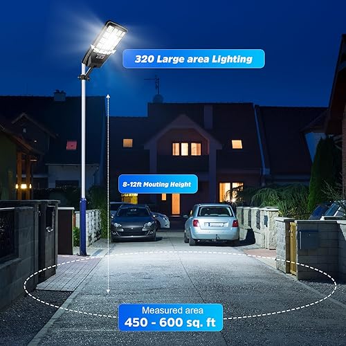 Miniatura 2 de JWT Paquete de 2 farolas solares impermeables para exteriores, luz de inundación alimentada por energía solar con sensor de movimiento y control