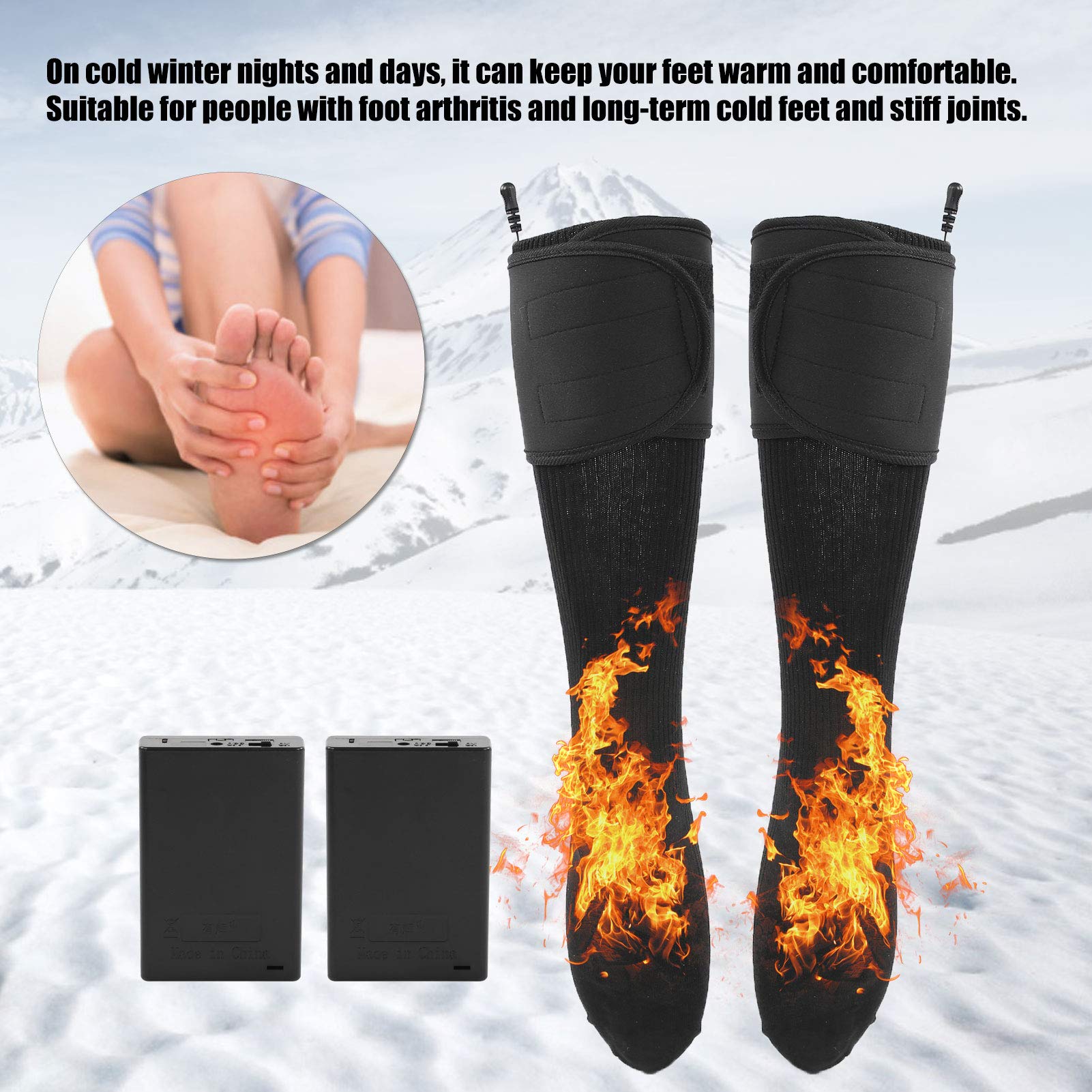 Paire de Chaussettes chauffantes électriques en Coton Chauffe-Pieds Thermique 6 AA alimenté 50 degrés Celsius Chauffage pour l'hiver en Plein air Ski Camping Cyclisme Pieds froids