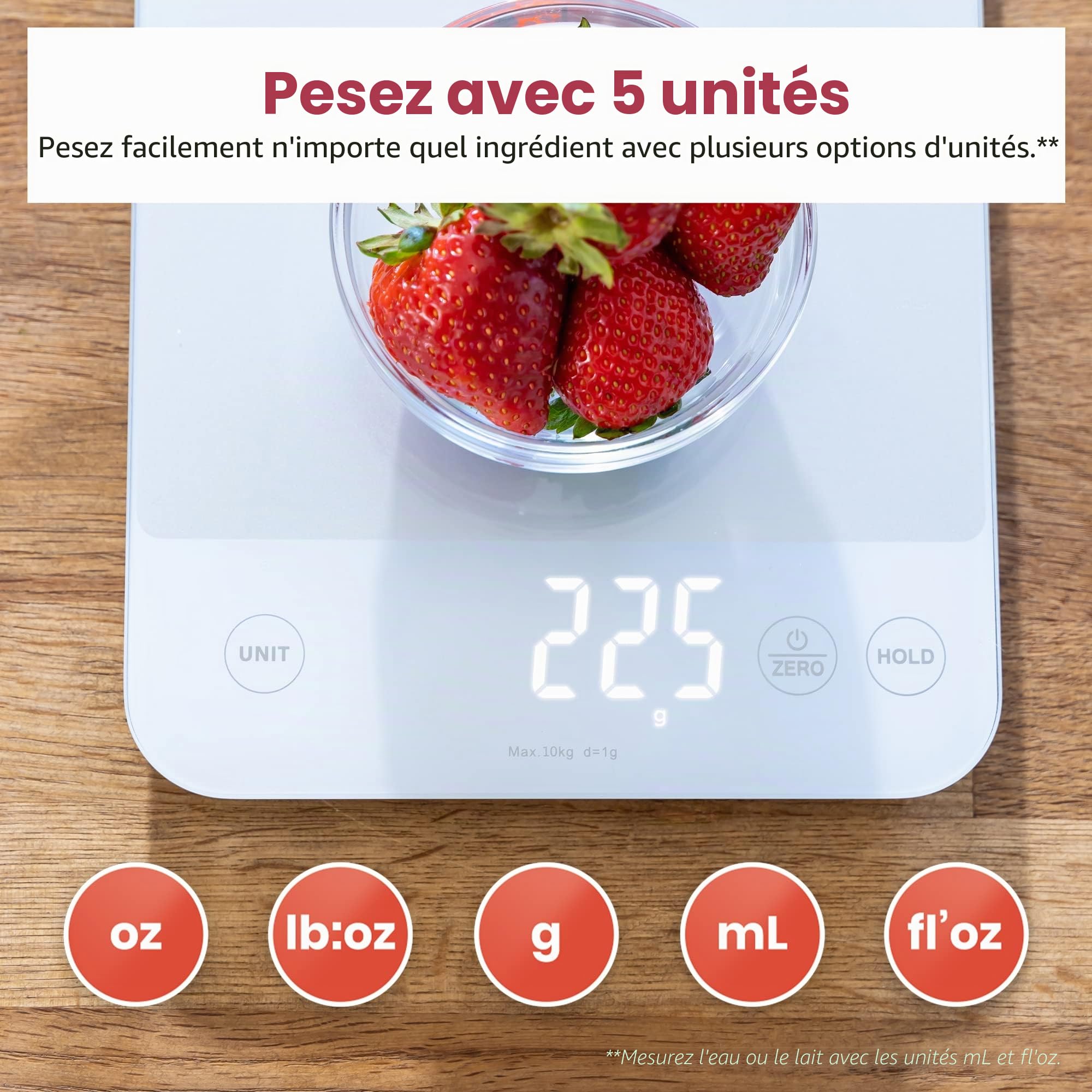 Etekcity Balance de cuisine 10 kg, rechargeable par USB, étanche IPX6