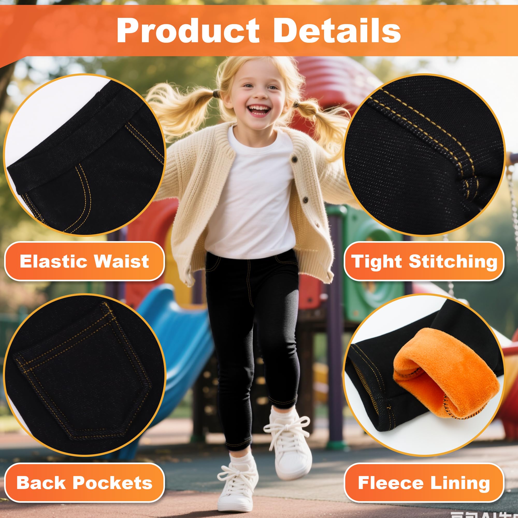 Dziewczęce legginsy termiczne, dżinsy, legginsy z podszewką z polaru, 2 sztuki, wysoka talia legginsy na co dzień ciepłe zimowe slim fit miękkie długie spodnie odzież dziecięca 4-12 lat