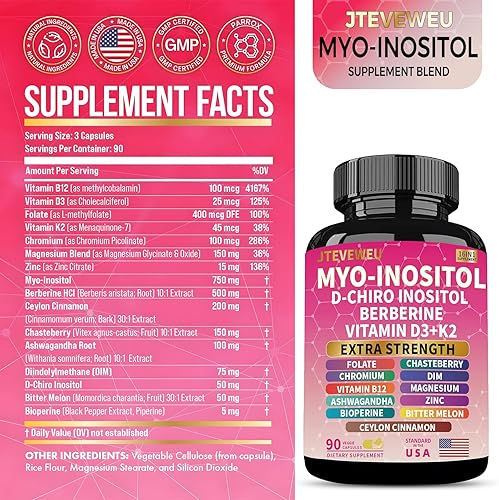 Miniatura 2 de Suplemento Myo Inositol - Suplemento todo en uno para mujer - con mio-inositol, D-Chiro inositol y más de 13 ingredientes extra fuertes - (90
