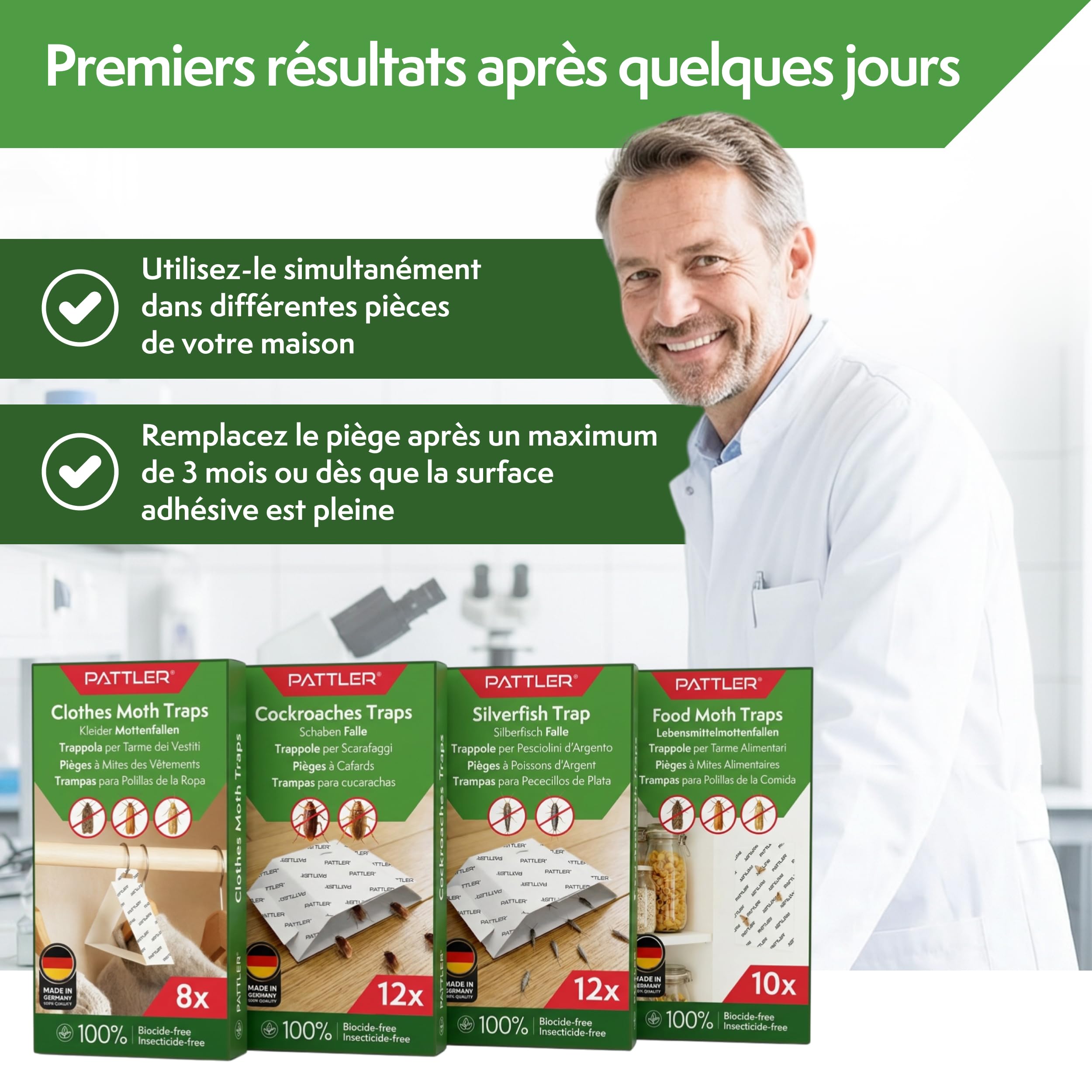PATTLER Piege Mites Alimentaires Puissant à phéromone – 12 Pièces. Anti Mites Alimentaires sans Insecticide pour Garde-Manger et Cuisine. Capture e Contrôle des Infestations de Mites Alimentaires.