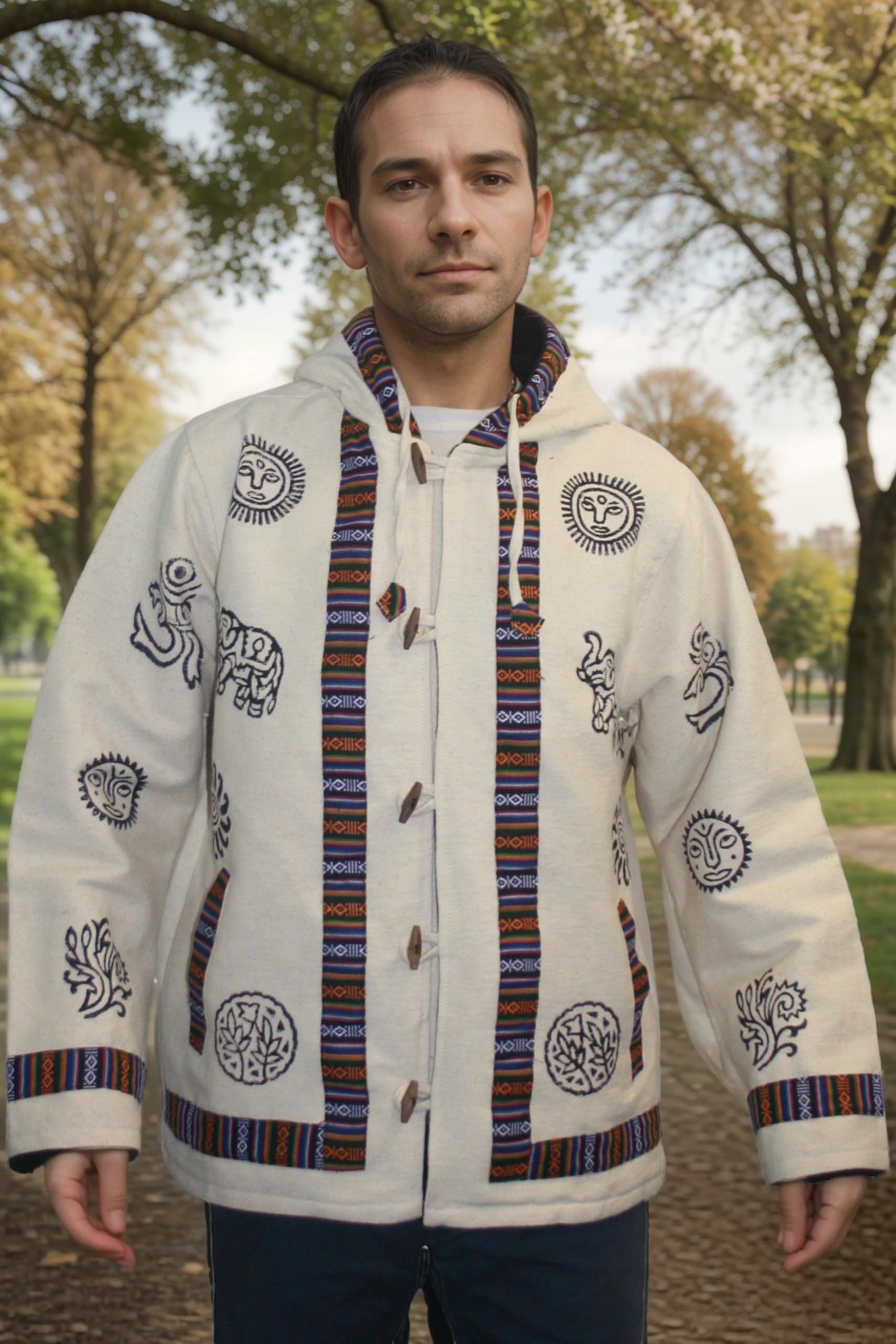 Agan Traders 2026 Mens Hoodie Jacket Heavy Cotton Fleece Lined Tibetan 100% Cotton Hoodie with Block Print Hippie Outwear product thumbnail 3