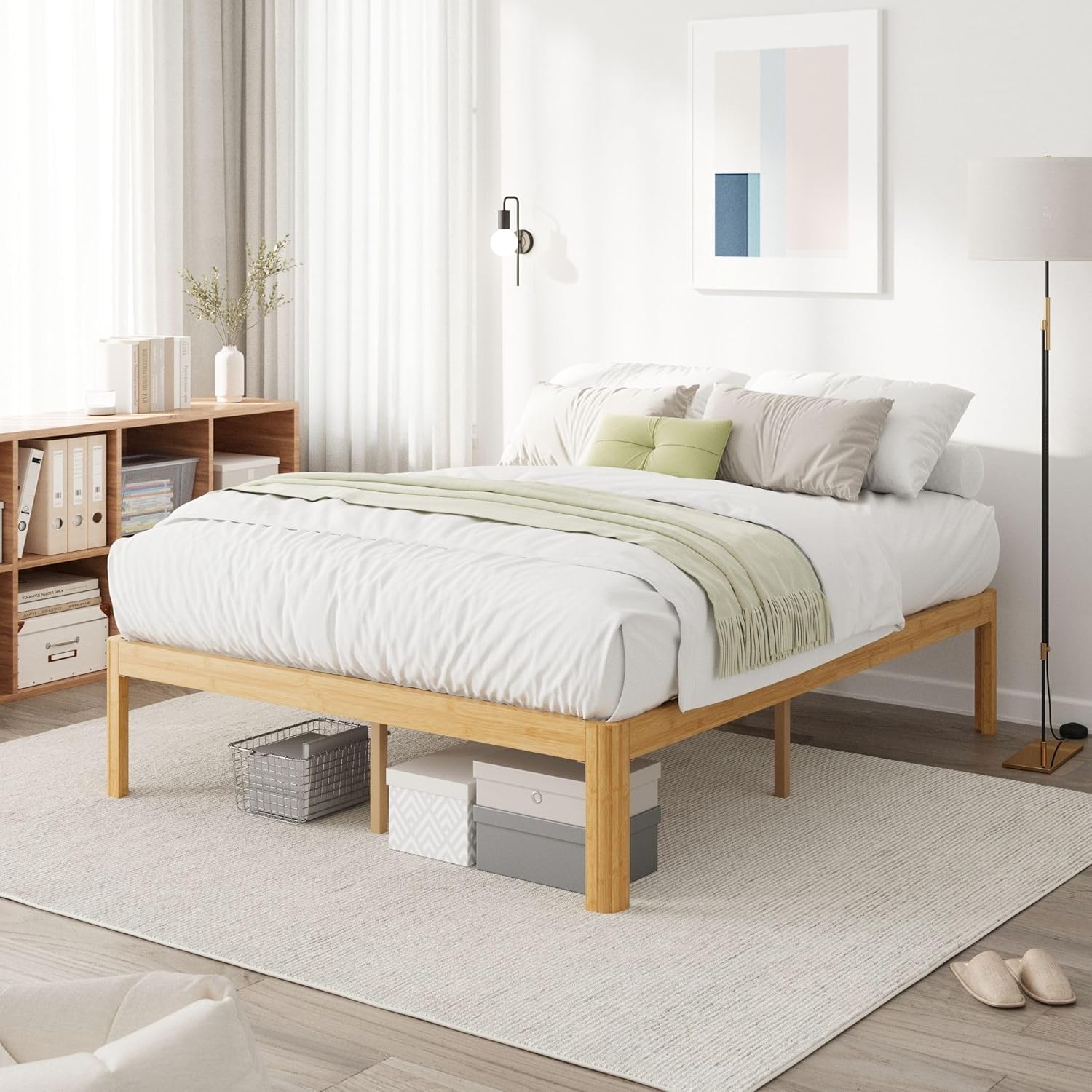 Bamboo Wood Bed Frame Full with Steel Slats, 18 Inch Platform Full Size Bed Frame No Box Spring Needed, Solid Foundation, Easy Assembly, Ample Under-Bed Storage, Noise-Free Full 18 INCH