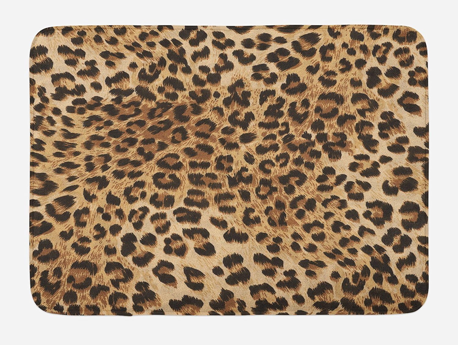 Leopard Print Bath Mat, Skin Pattern of a Wild African Safari Animal Powerful Panthera Big Cat, Plush Bathroom Decor Mat with Non Slip Backing, Pale Brown Black 16 X 24inch